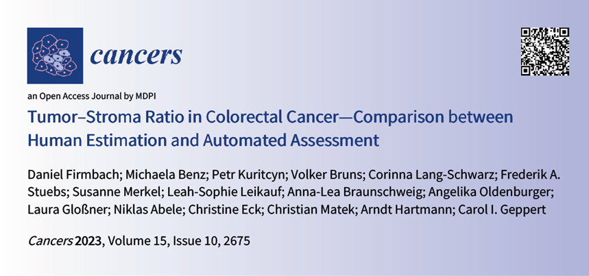 Screenshot of new open access publication on AI-based Tumor-Stroma Ratio quantification in colorectal cancer